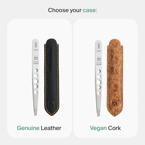 GERmanikure leather case with secure snap protecting tweezers during travel.