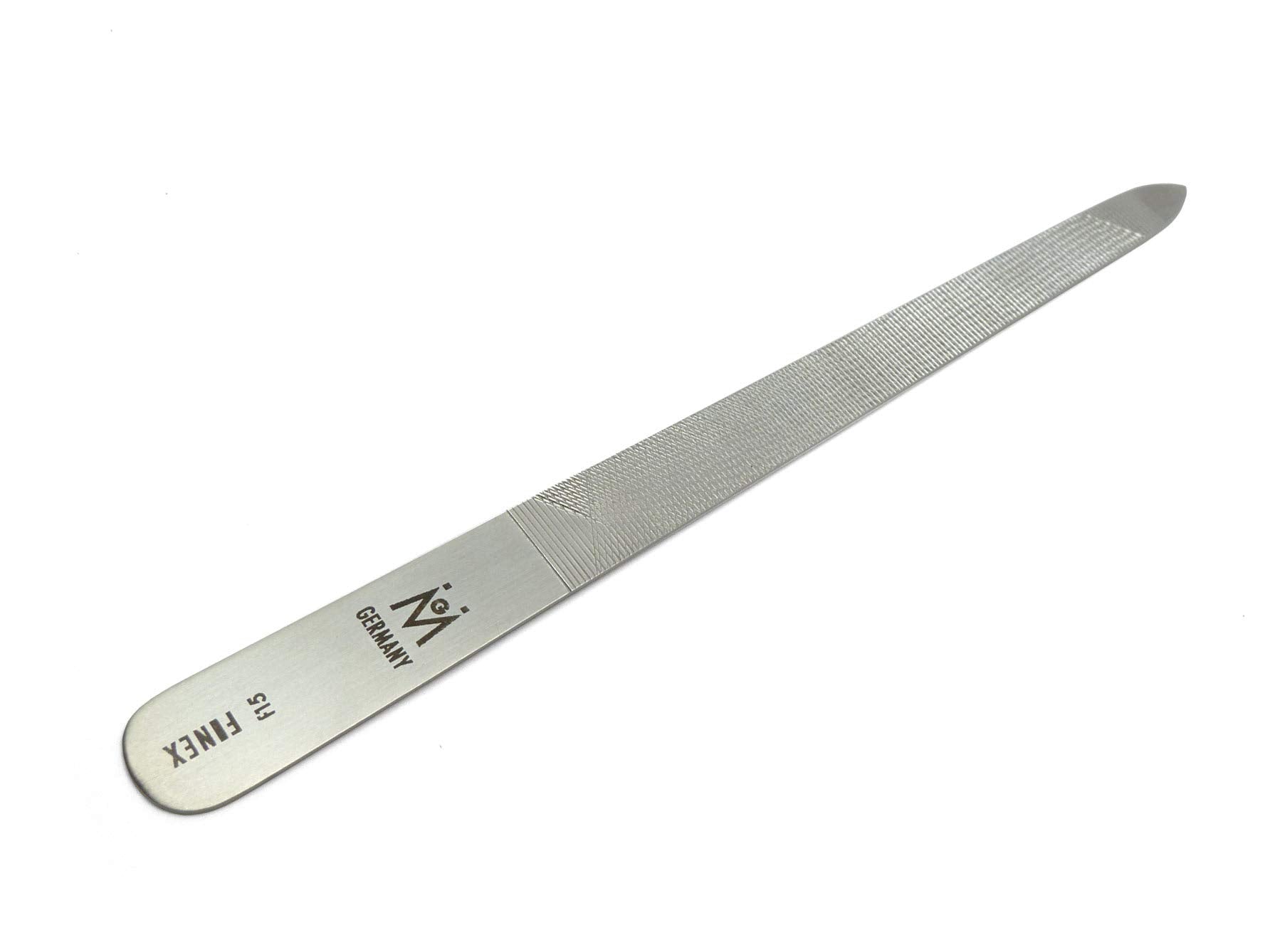 GERMANIKURE metal nail file closeup reveals rough surface for fast shaping.