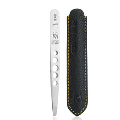 GERmanikure perforated slanted tweezers closeup showing precise tip for splinters and fine hairs.
