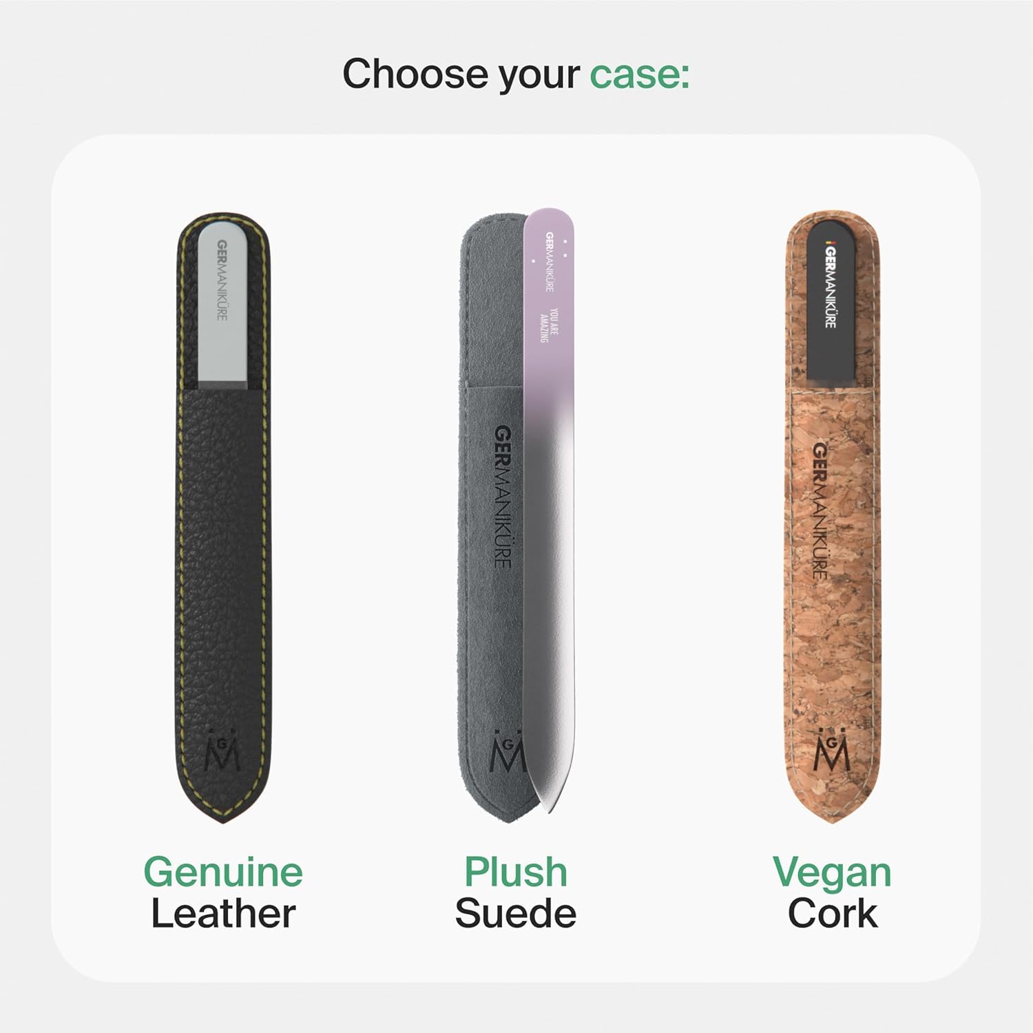 GERmanikure suede sleeve protects the file during storage and travel.