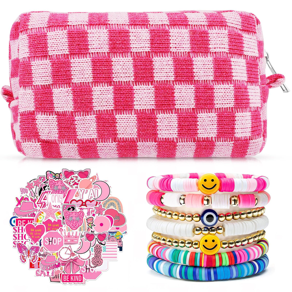 Giesiery checkered makeup bag – compact travel organizer for cosmetics.