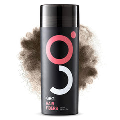 GBG Hair Fibers bottle closeup demonstrating natural color blend for fuller-looking hair
