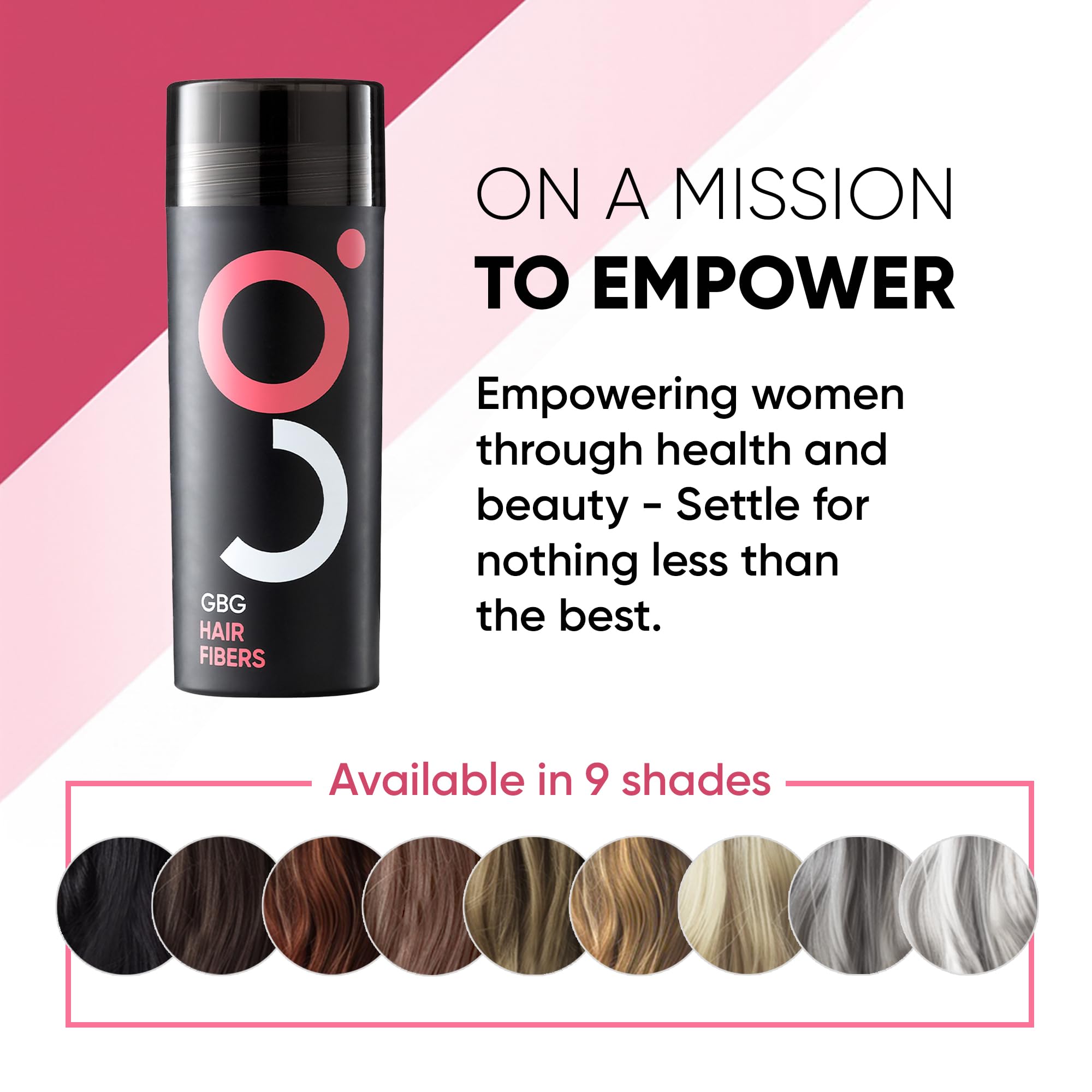 Get Back Gorgeous GBG hair fibers packaging with cruelty-free logo.
