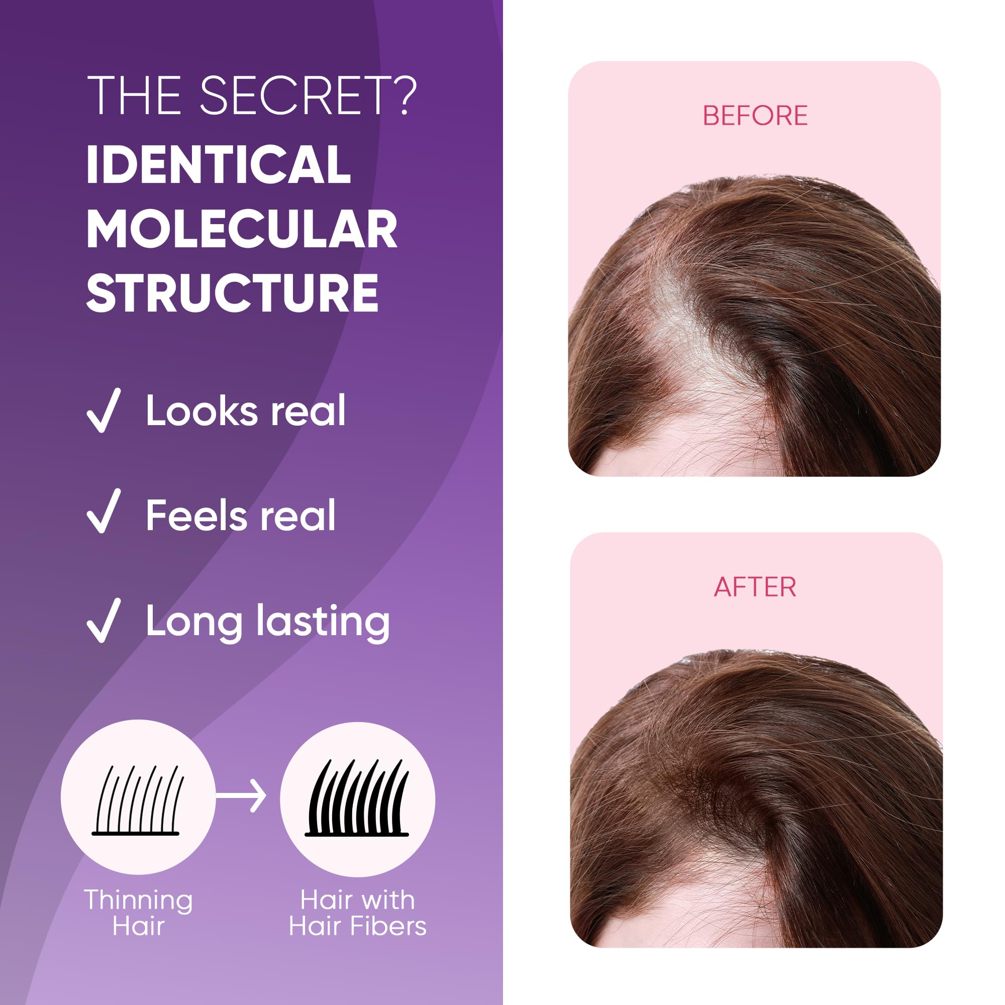Get Back Gorgeous hair fibers color black blends with dark hair for realistic coverage.