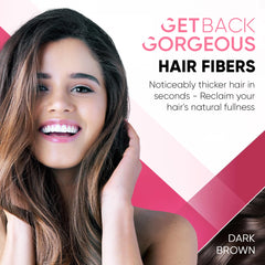Get Back Gorgeous Hair Fibers dispensing tap demonstrates easy application on thinning areas.