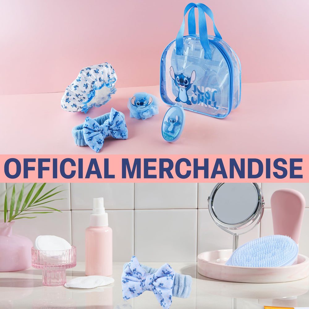 Get Trend Disney Stitch clear toiletry bag keeps bath essentials organized on the go.
