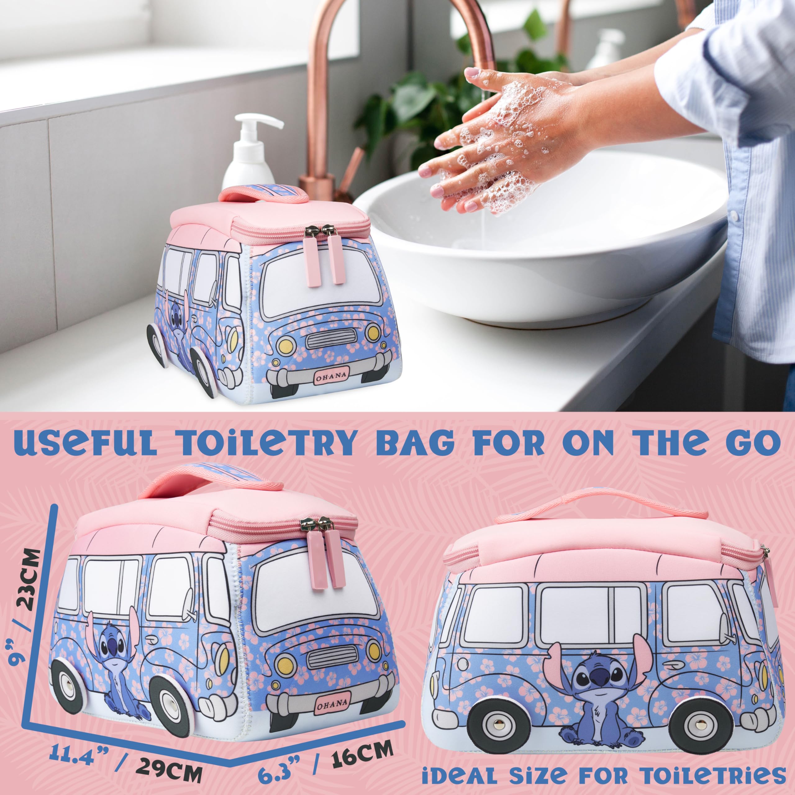 Get Trend Disney Stitch toiletry bag blue kawaii design for teens.