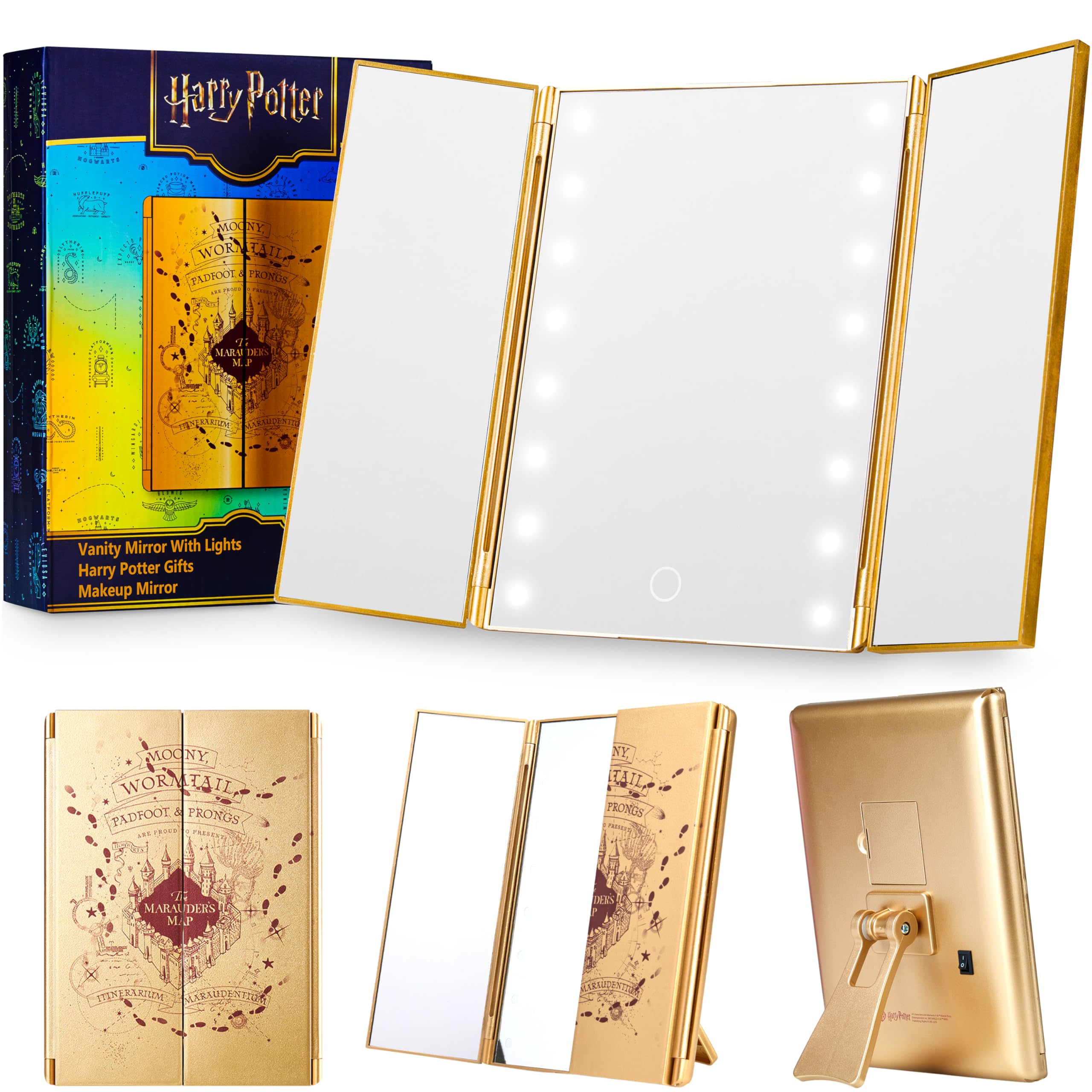 Get Trend Harry Potter LED vanity mirror on desk with bright lighting for makeup accuracy.
