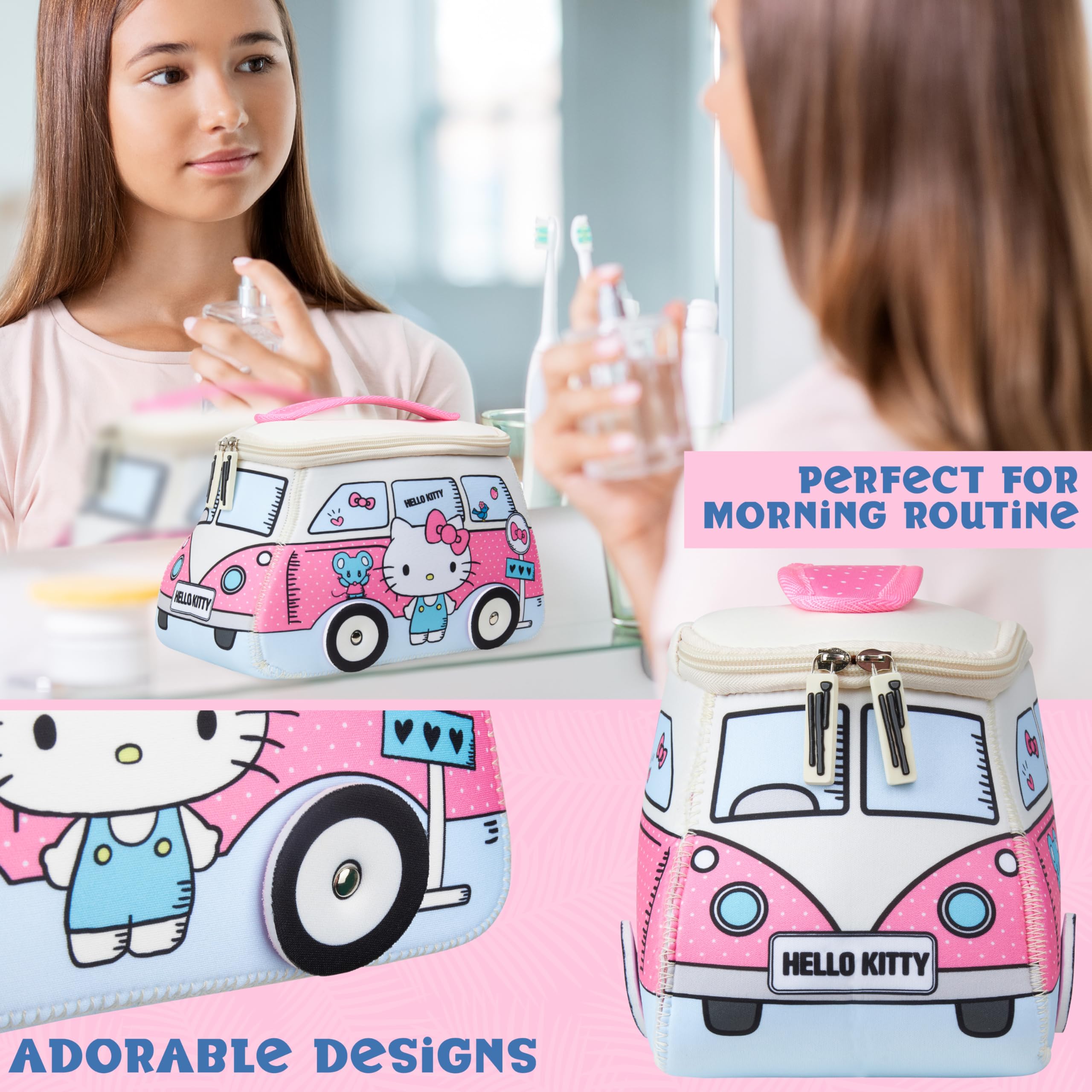 Get Trend Hello Kitty bag open compartments for makeup and skincare storage