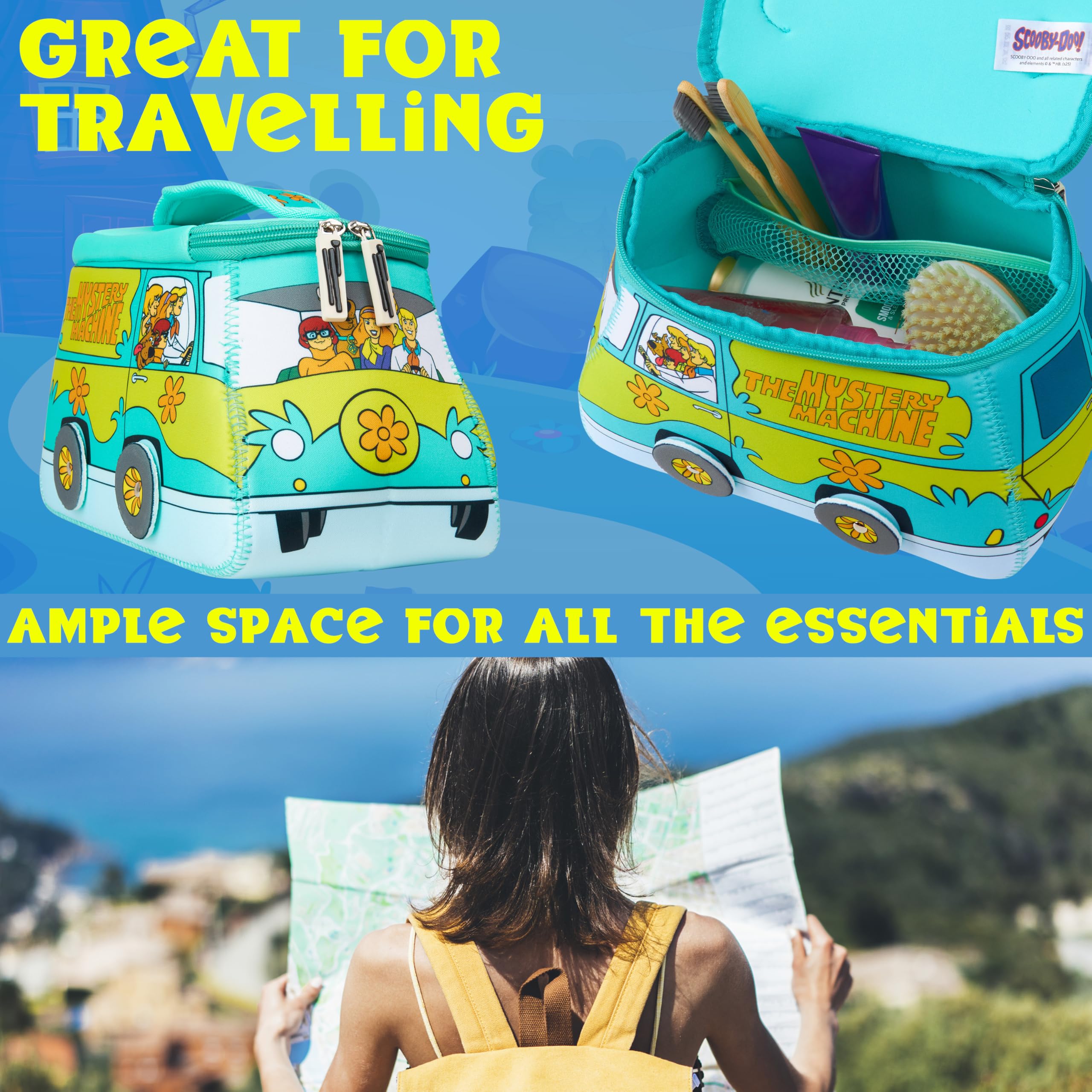 Get Trend Scooby Doo toiletry bag with water-resistant lining keeps liquids contained