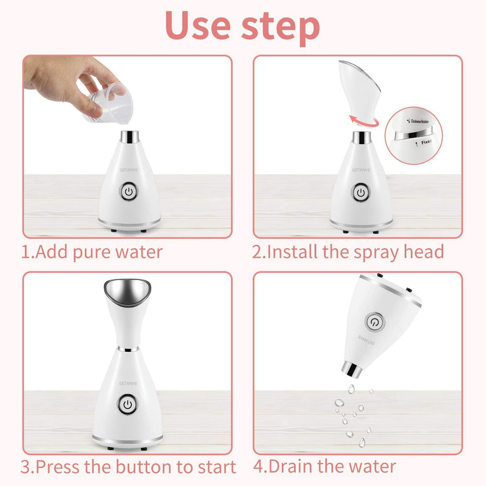 GETANYE Nano Ionic Face Steamer open pores visual suggesting better product absorption.