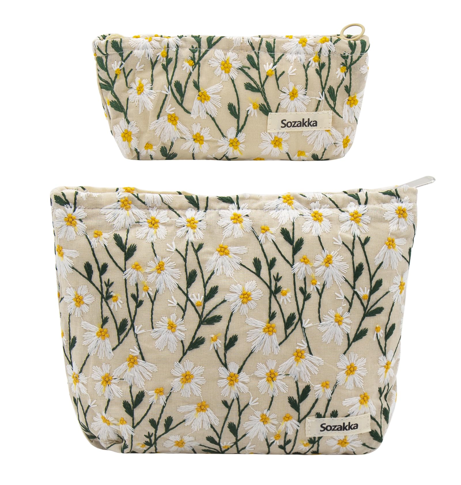 Getgto large daisy-print makeup bag for travel organization and daily cosmetics.