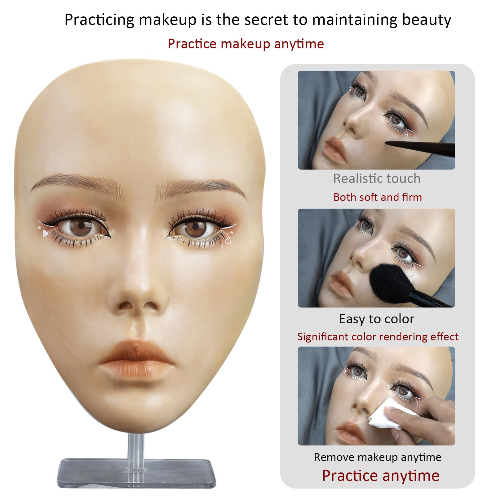 Getpuchra silicone-mannequin full-face demonstrates lifelike skin texture for makeup practice.