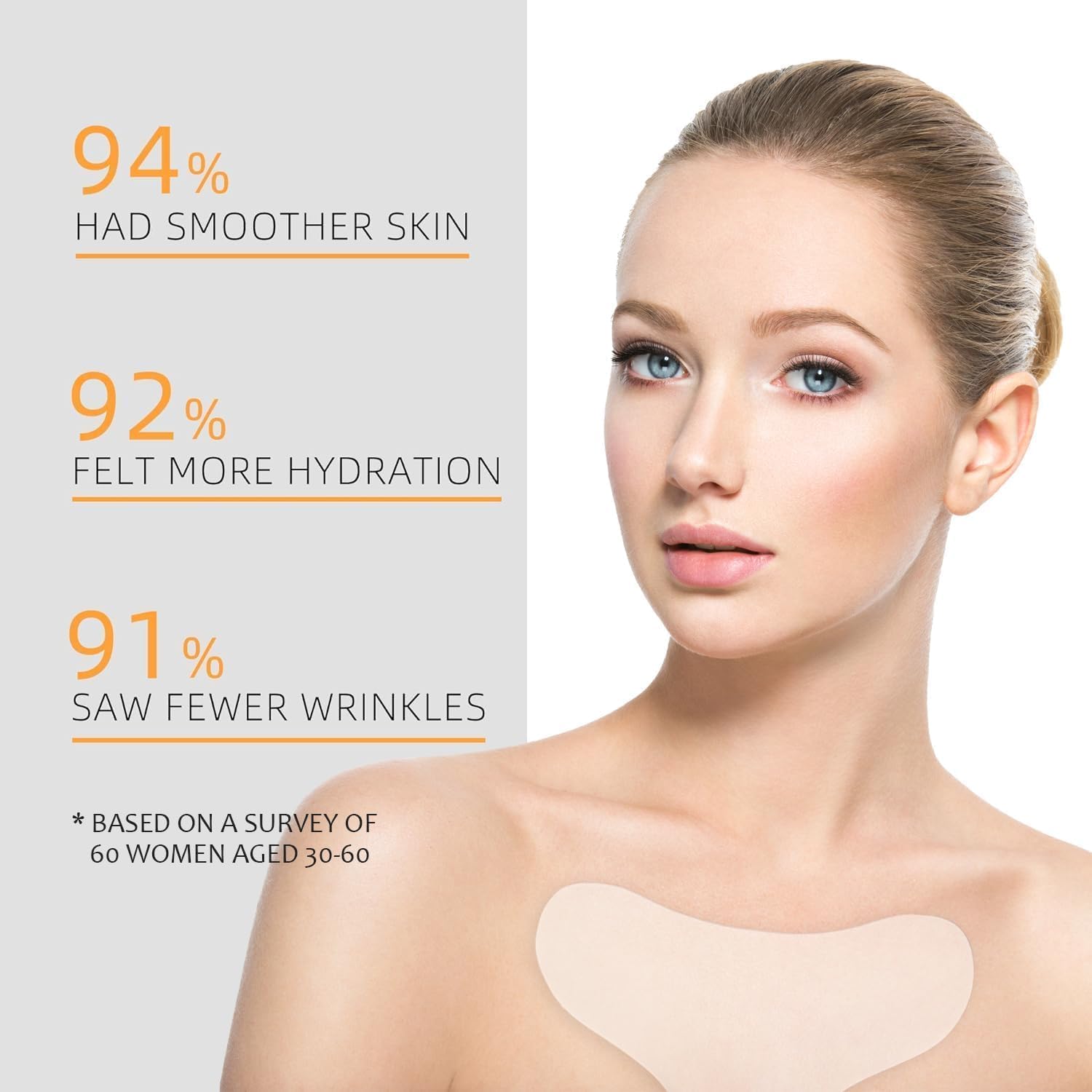 GETPUNA chest wrinkle pads on-skin – clear patches worn overnight for gentle hydration.