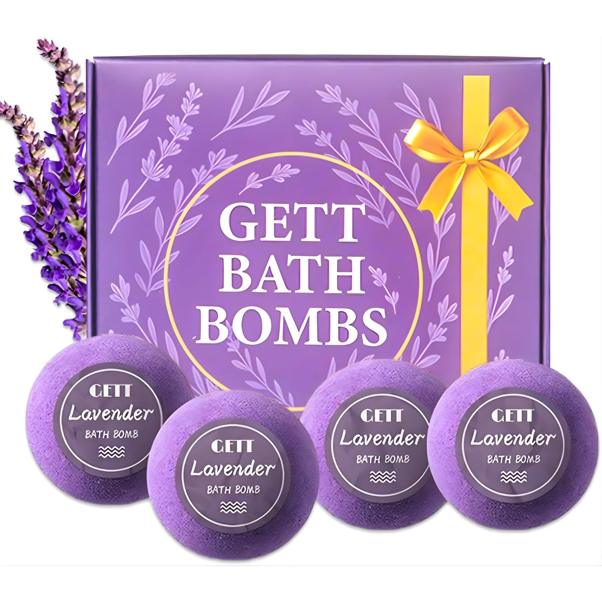 GETT Lavender Bath Bombs packaging for gift ready relaxation.