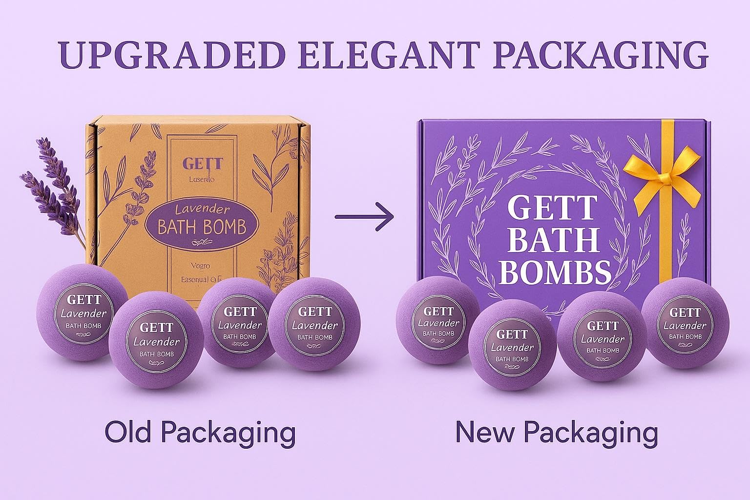 GETT Lavender Bath Bombs scent visual highlights calming lavender aroma.
