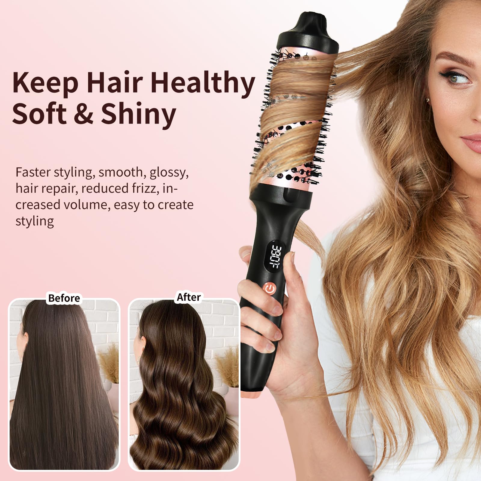 Gexloryn heated round brush with ceramic-tourmaline for smooth results.
