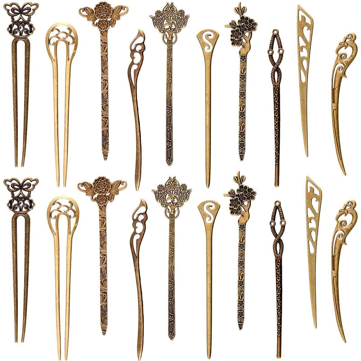 Geyoga bronze hair sticks ensemble showcases versatile styling options.