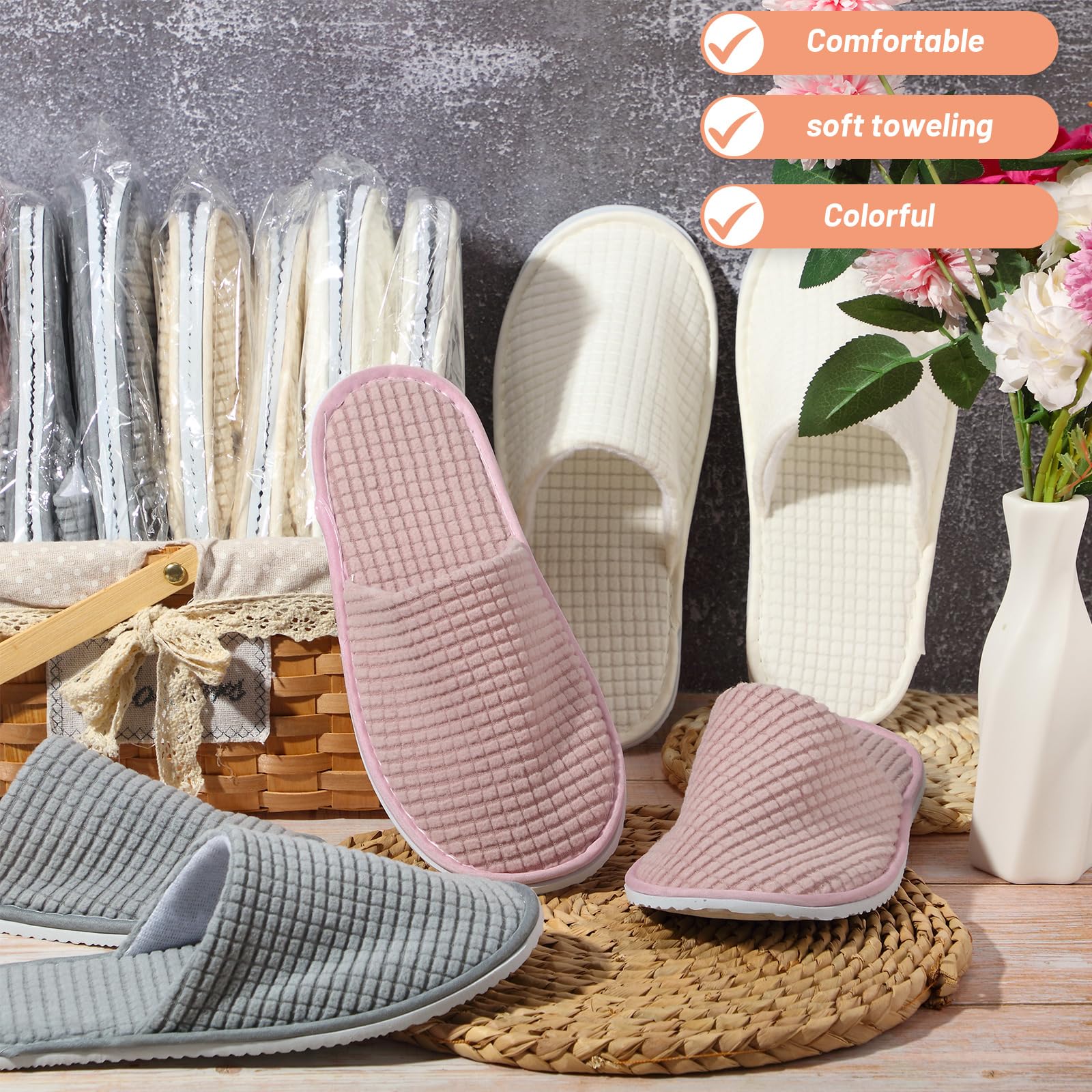 Geyoga guest slippers color variety image highlighting four color options for guests.