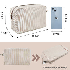 GFU cosmetic bag seersucker brown interior reveals splash-proof liner for liquids.