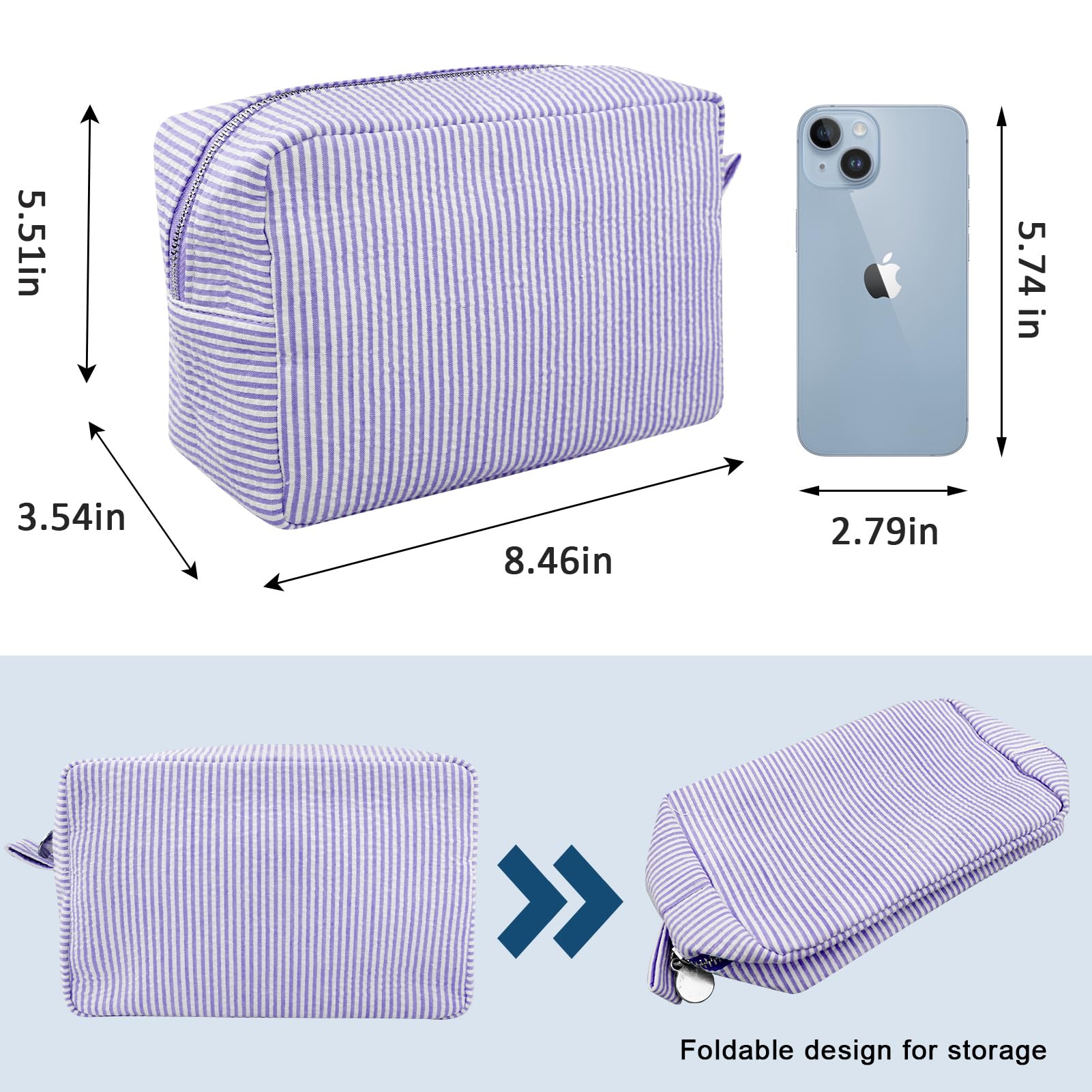 GFU seersucker cosmetic bag open organization highlights room for essentials