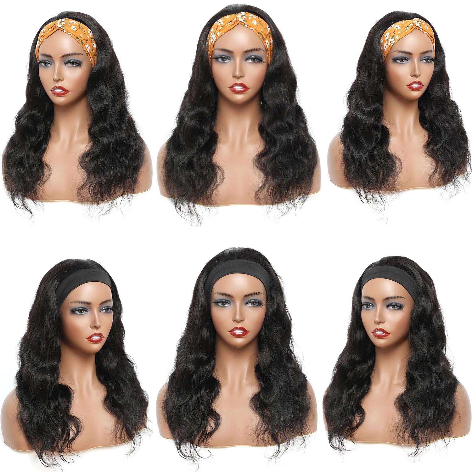 Ghaadd headband wig close-up reveals Brazilian virgin hair texture for dyeing.