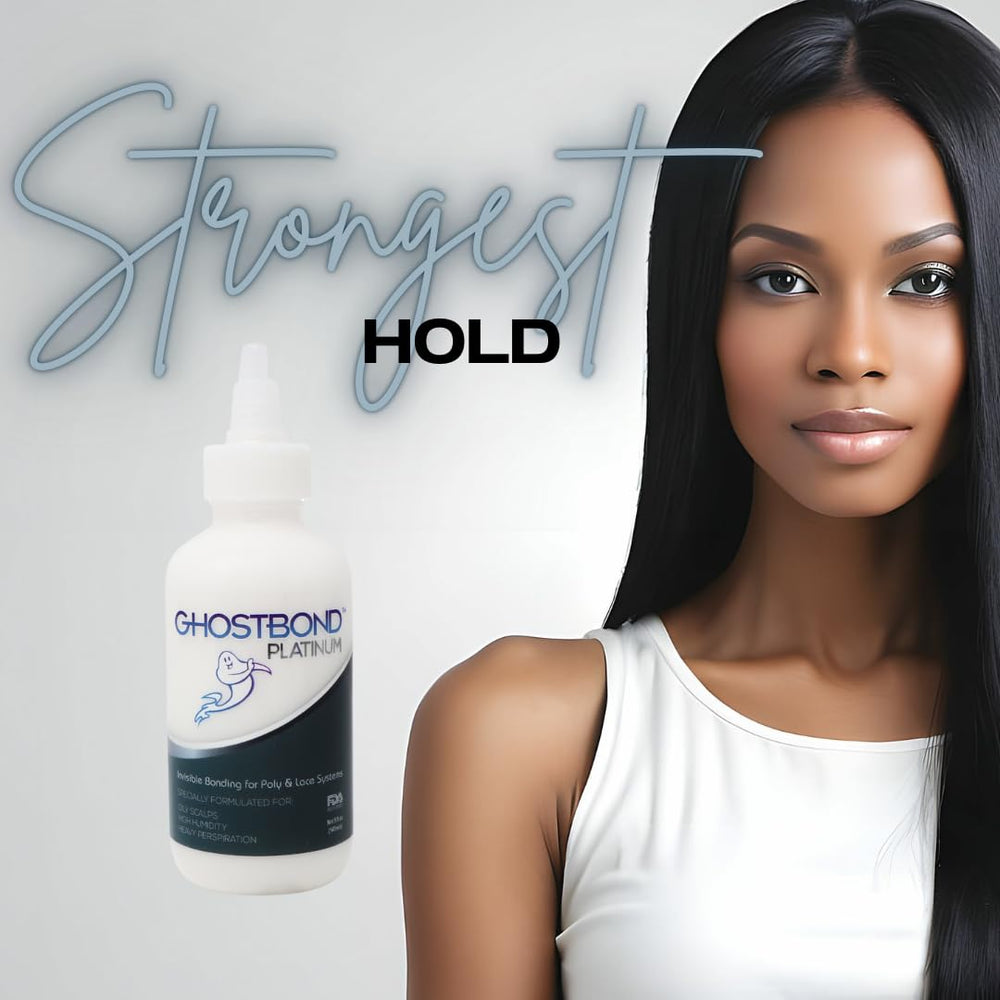 GhostBond Platinum strong hold in a bottle demonstrates secure wig fit.