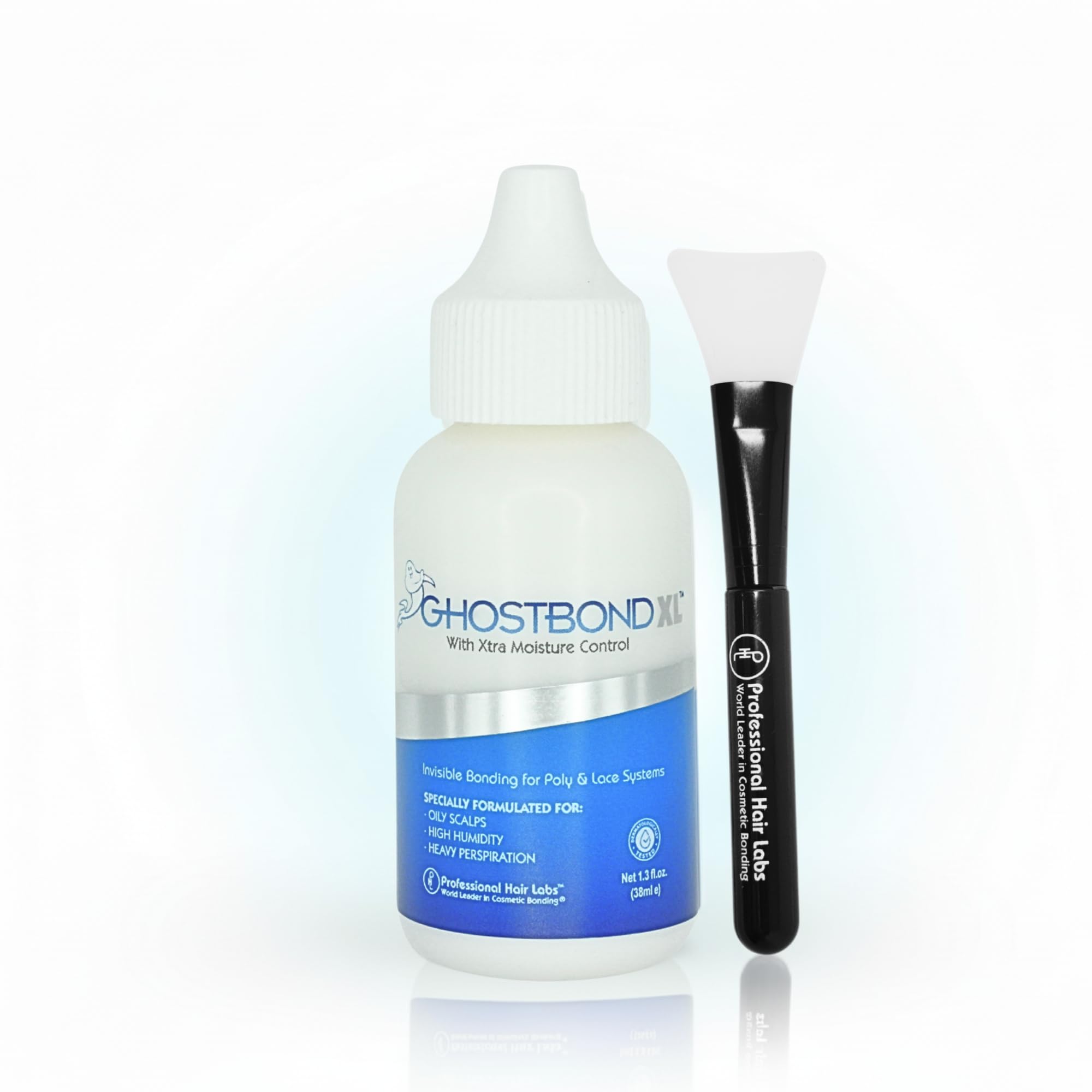 GhostBond XL adhesive bottle showing secure, invisible lace wig bond.
