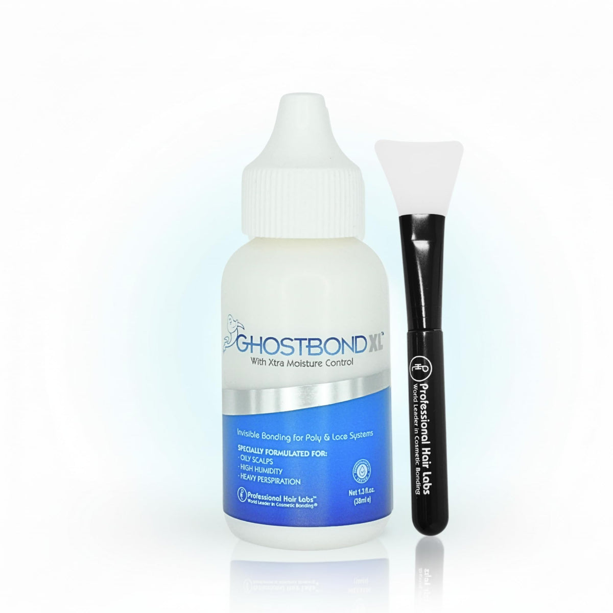 GhostBond XL adhesive bottle showing secure, invisible lace wig bond.