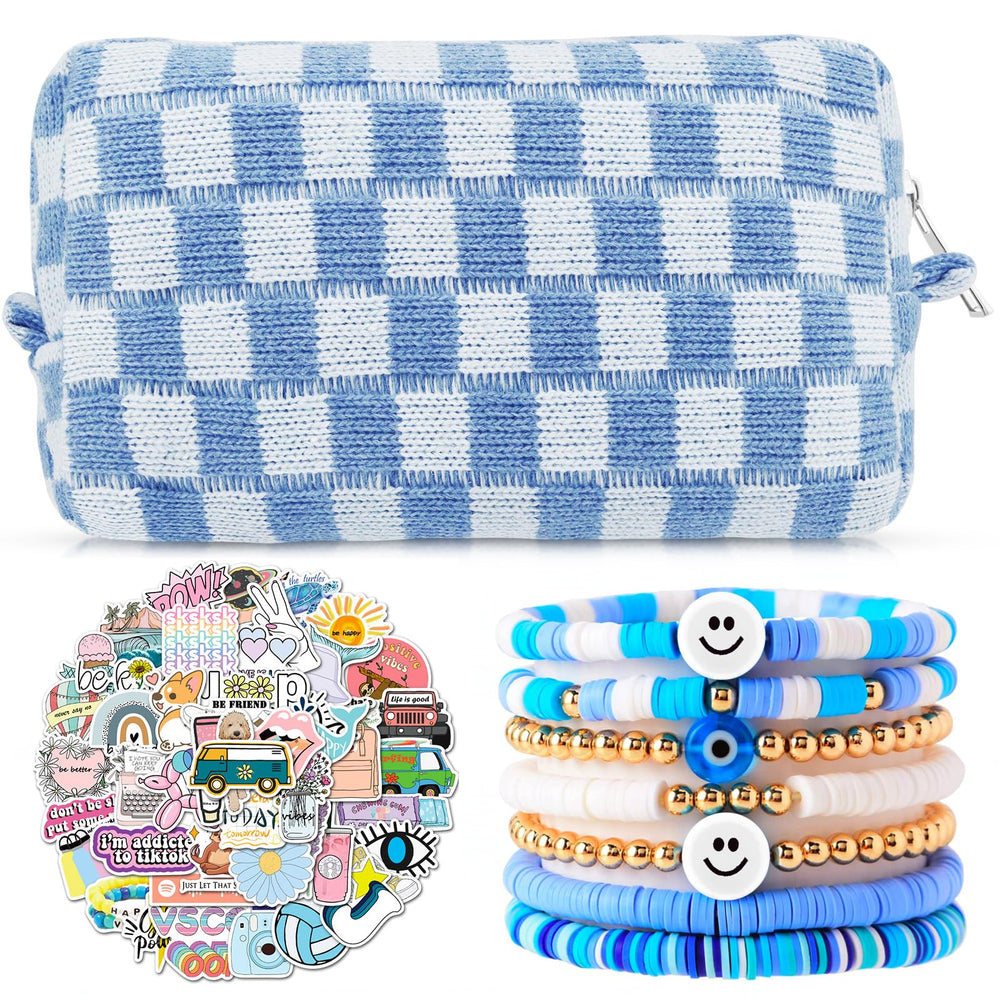 Giesiery checkered makeup bag front view—stylish travel storage for cosmetics on the go.