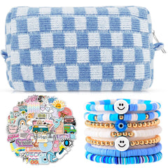 Giesiery checkered makeup bag front view—stylish travel storage for cosmetics on the go.