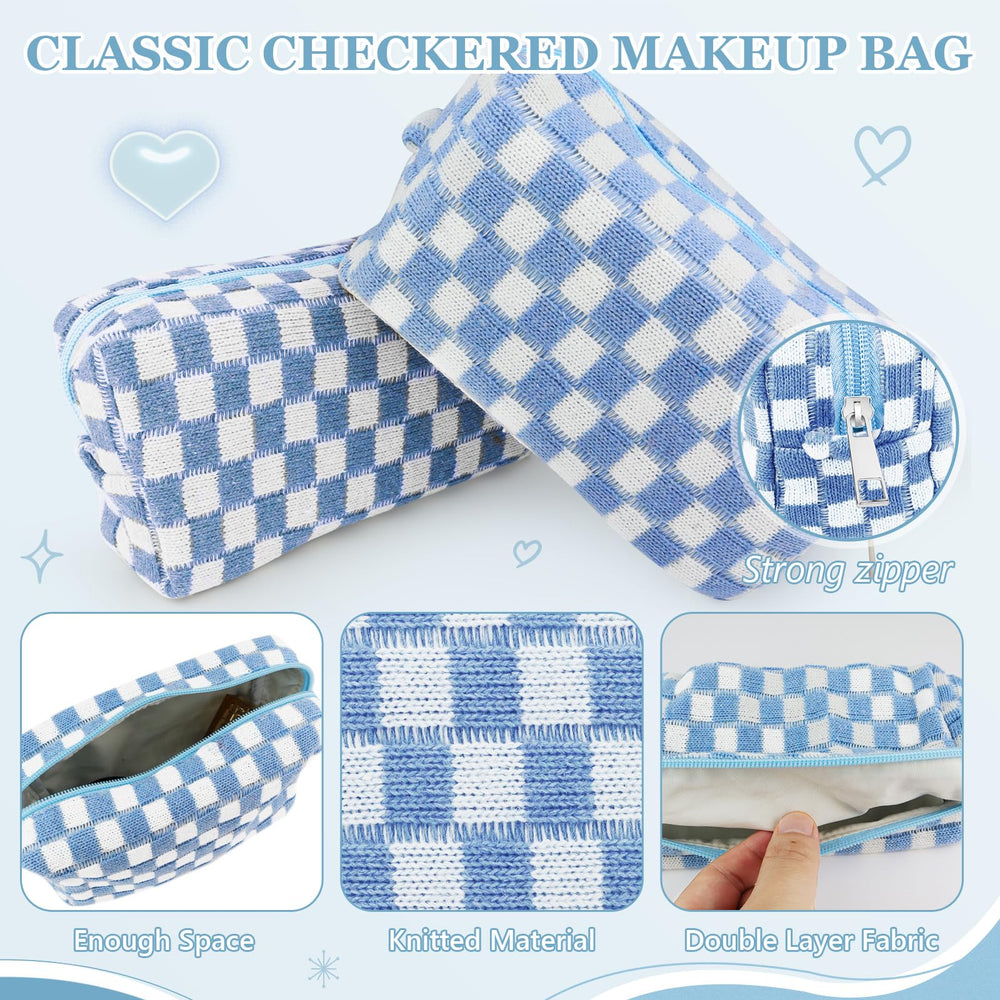Giesiery checkered makeup bag zipper detail highlights secure closure.
