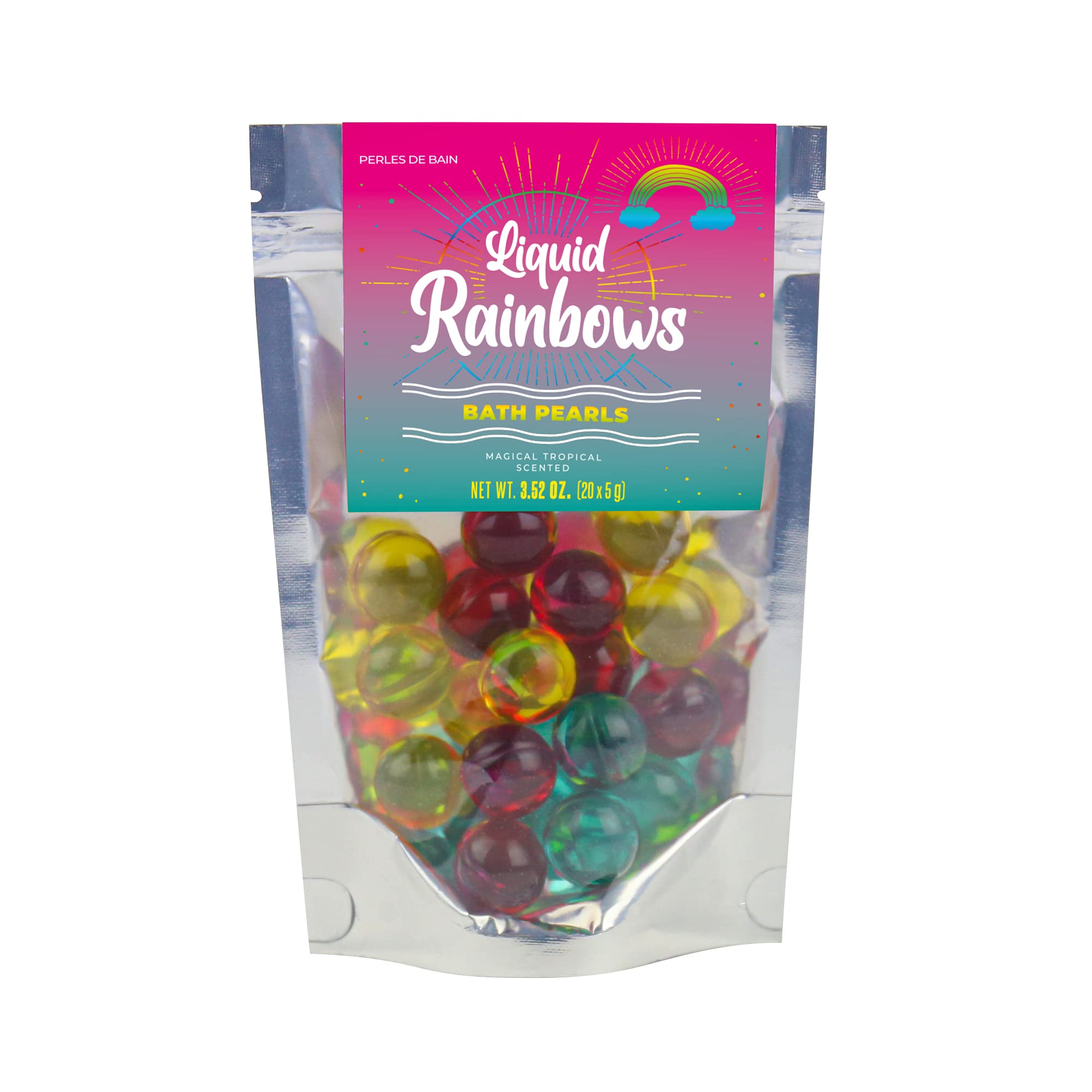  Gift Republic Liquid Spirit Rainbow Bath Pearls pack front for a tropical bath ritual.