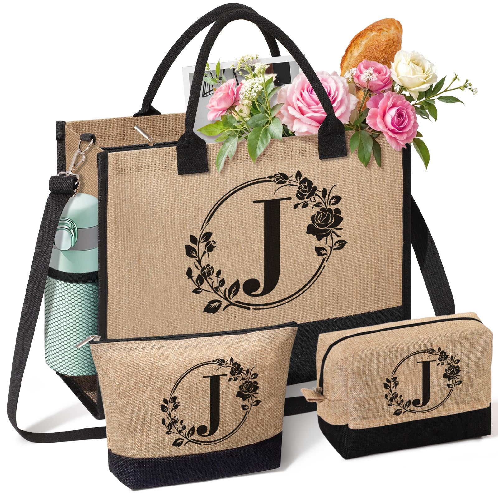 GiftHarbor initial jute tote bag with monogram for a personalized gift idea