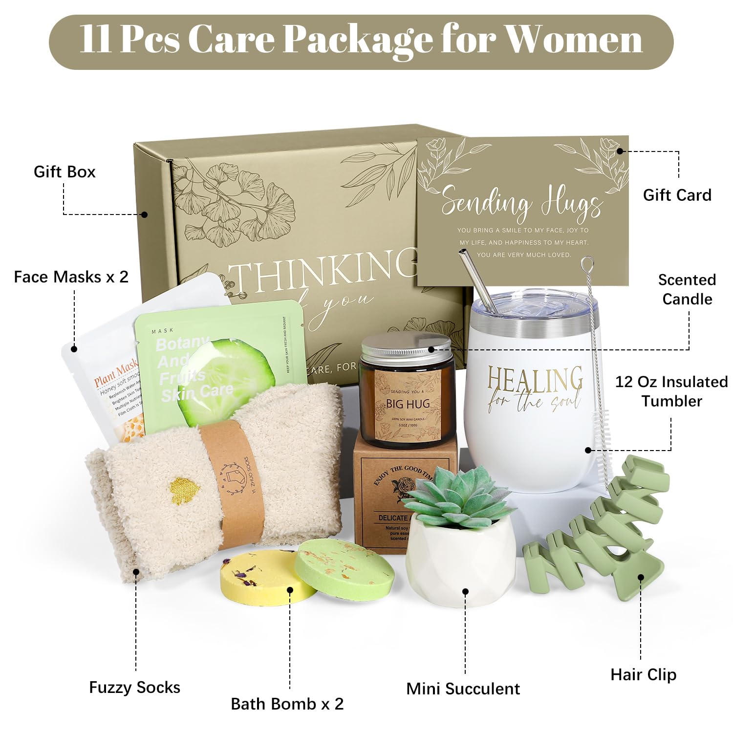 GiftPeak Thinking of You Care Package insulated tumbler highlights portable hydration during healing days.