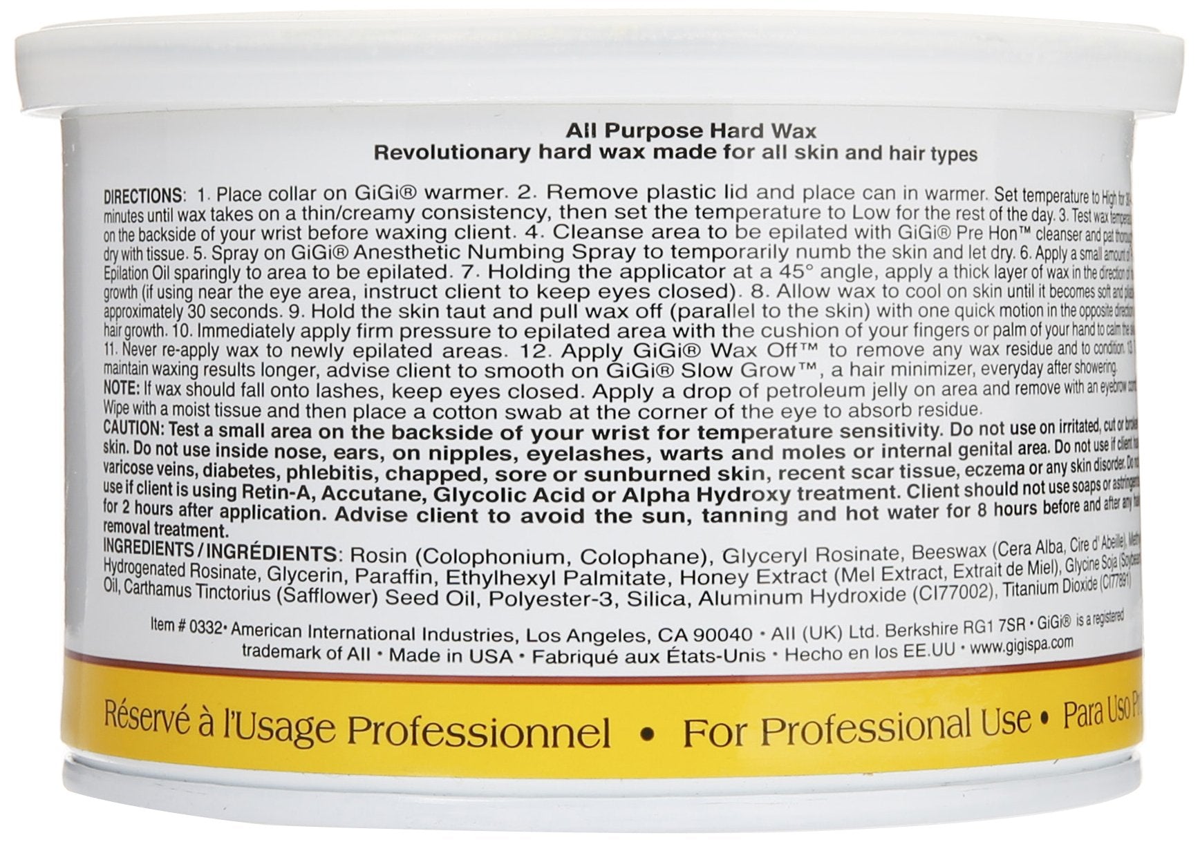GIGI All Purpose Honee hard wax jar close-up showing honey texture for gentle, hair-free skin.