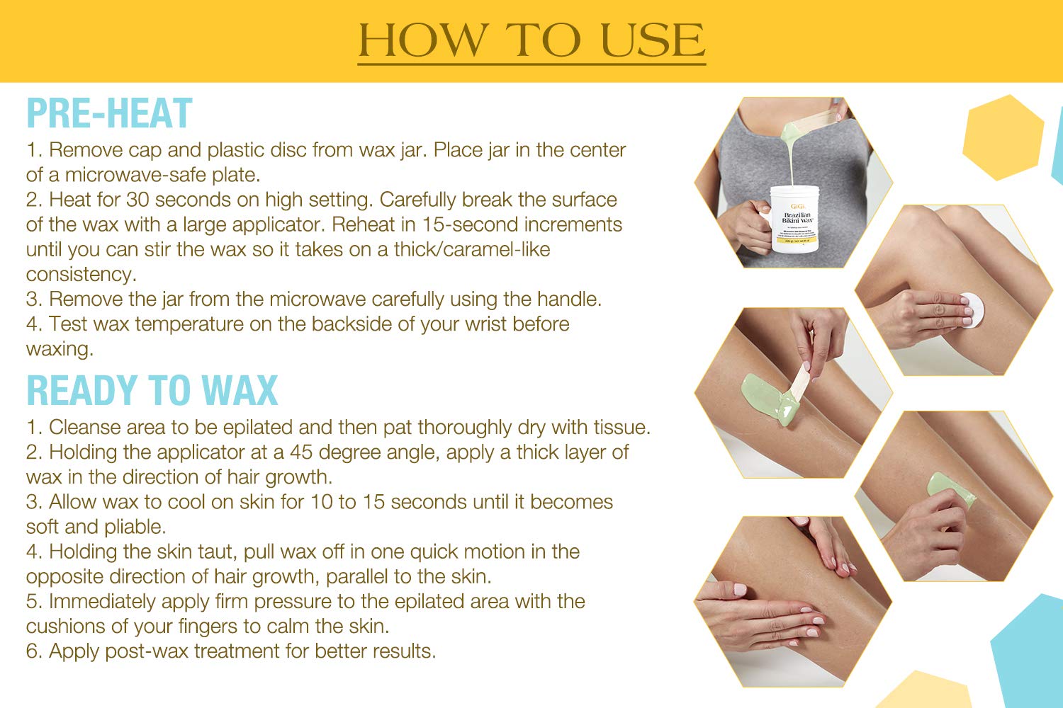 GIGI bikini-area waxing visualized, promoting smooth skin for weeks.