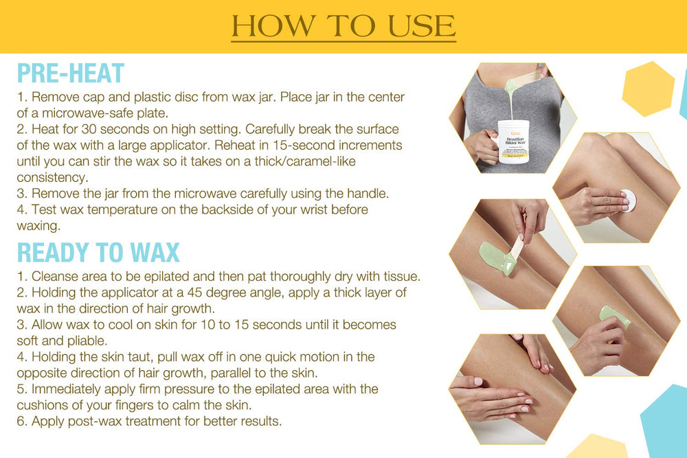 GIGI bikini-area waxing visualized, promoting smooth skin for weeks.