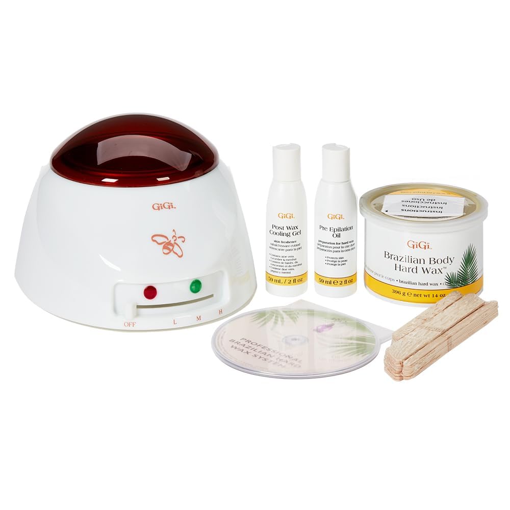 Gigi Brazilian Waxing Kit warmer shown heating sessions for salon-like at-home results