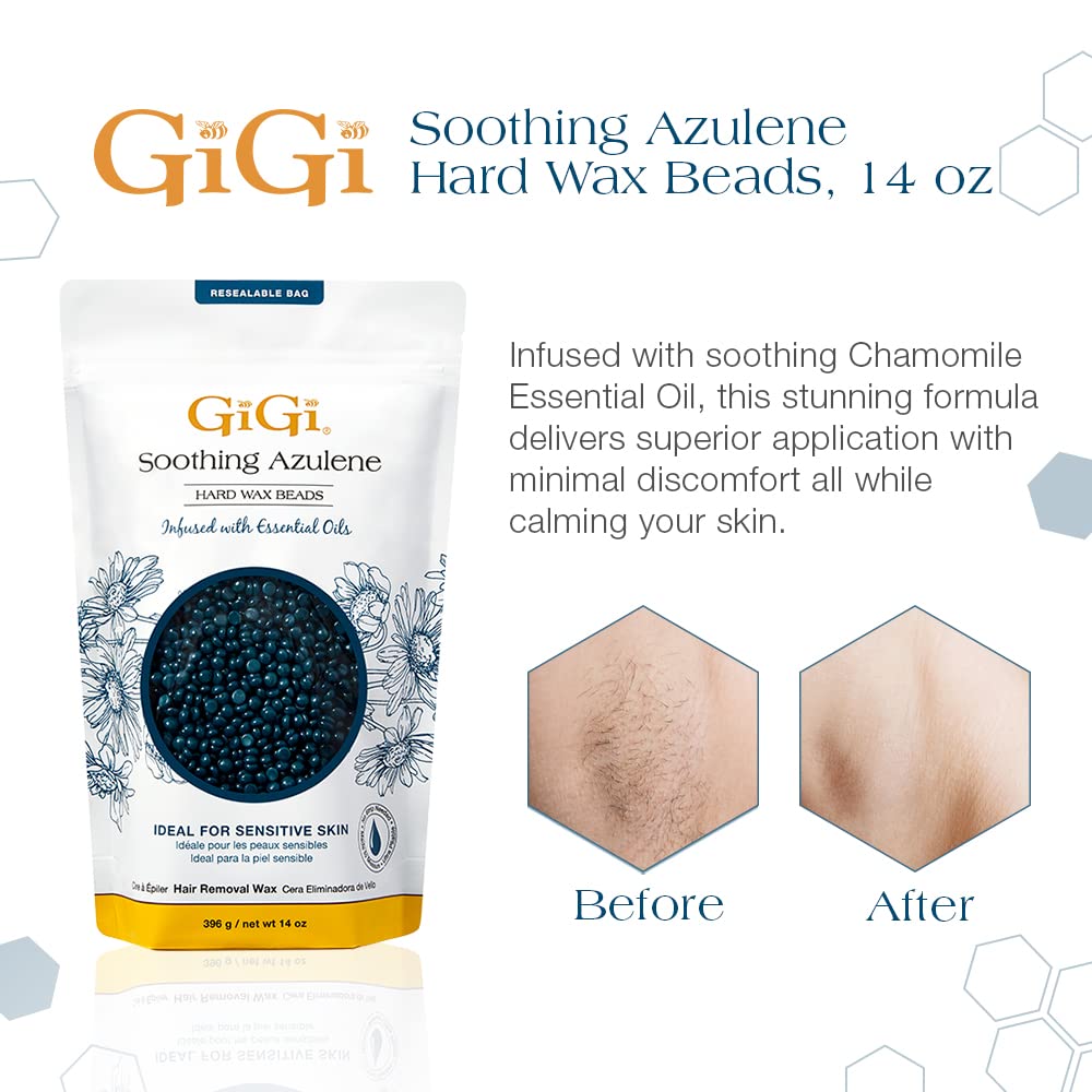 GIGI hard wax beads for face and body use demonstrates multi-area waxing versatility.