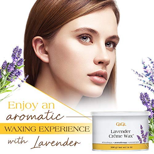 GIGI Lavender Creme Wax application closeup shows creamy texture for gentle removal