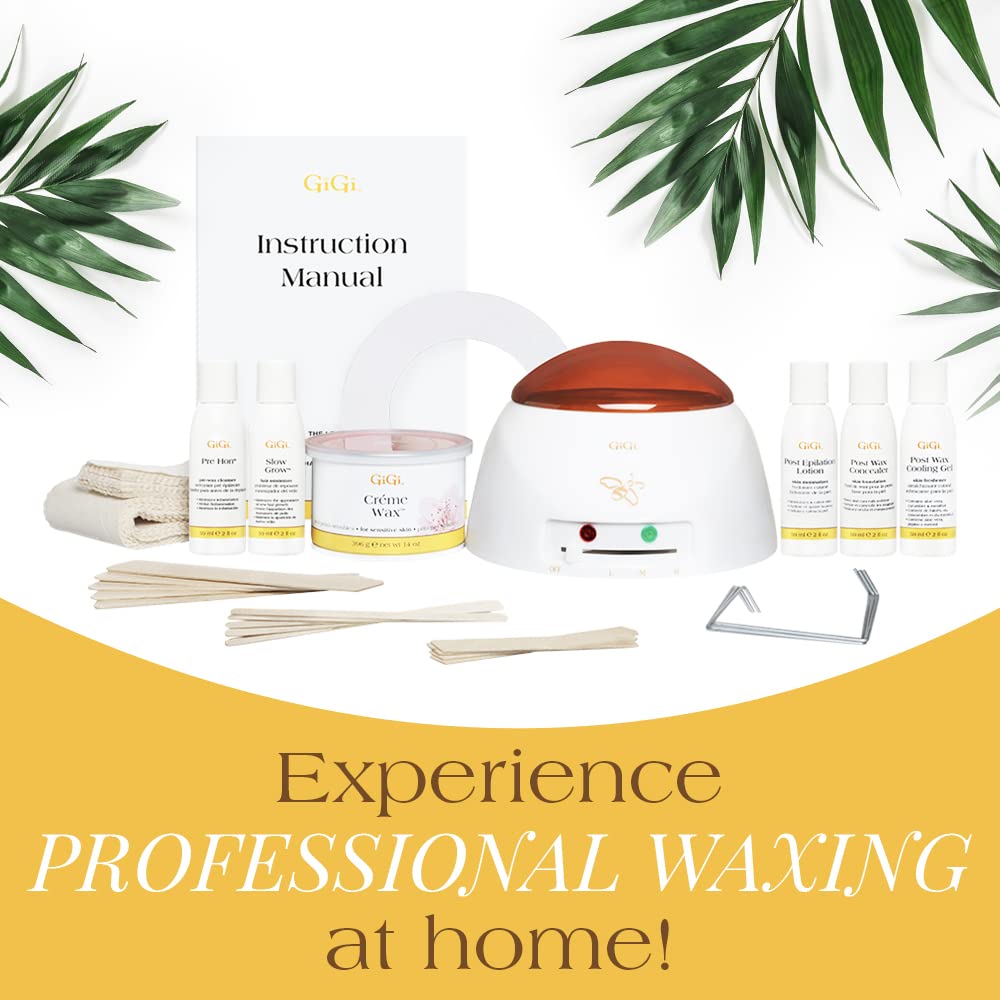 GIGI Mini Pro Waxing Kit pre- and post-waxing solutions soothe skin during routine.