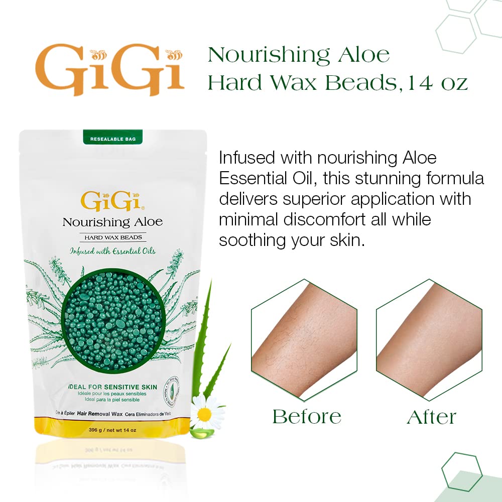 GIGI Nourishing Aloe hard wax beads melt into a creamy texture for smoother, longer-lasting results.
