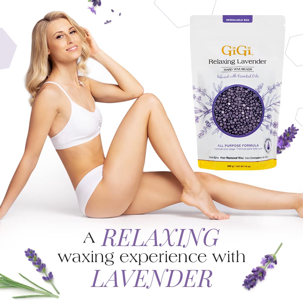 GIGI Relaxing Lavender beads on the body for full-range waxing.