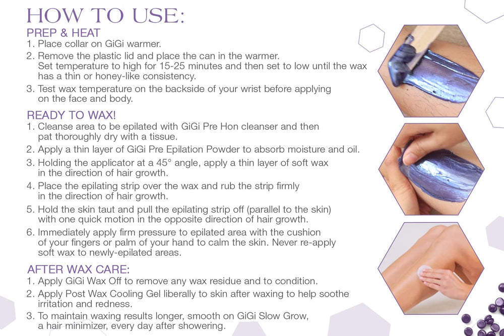 GIGI Relaxing Lavender beads support comfortable, multi-area waxing sessions.