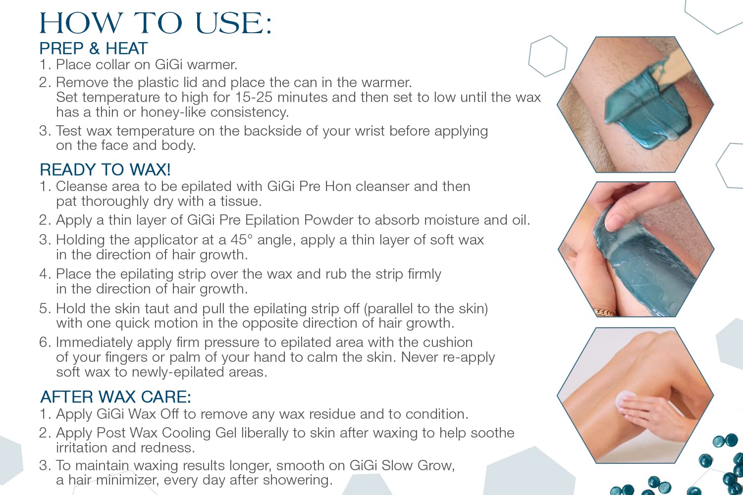 GIGI Soft, irritation-free skin after waxing with azulene beads