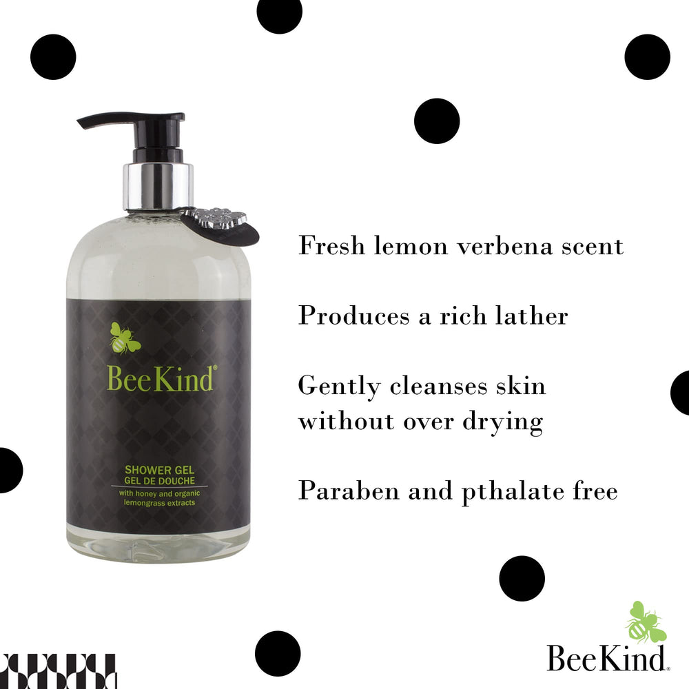 BeeKind shower gel being poured for a rich lather and refreshed skin.