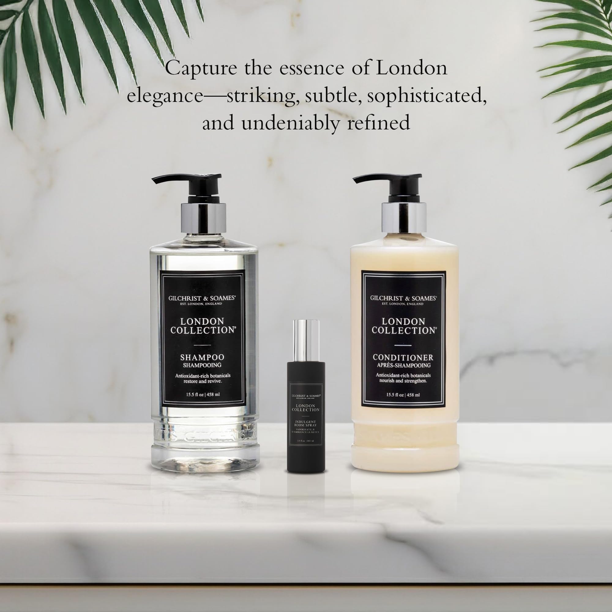 Gilchrist & Soames London Collection Conditioner in-store display evokes premium grooming ritual.