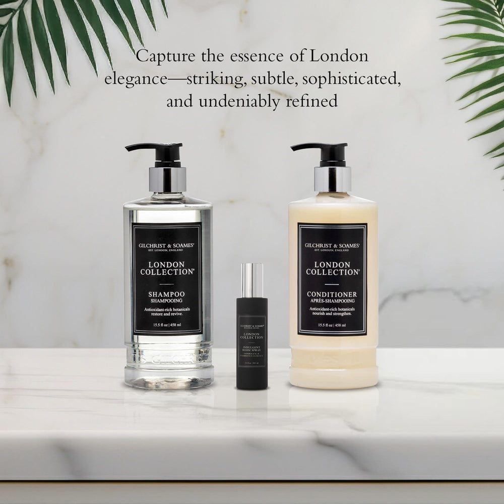 Gilchrist & Soames London Collection Conditioner in-store display evokes premium grooming ritual.