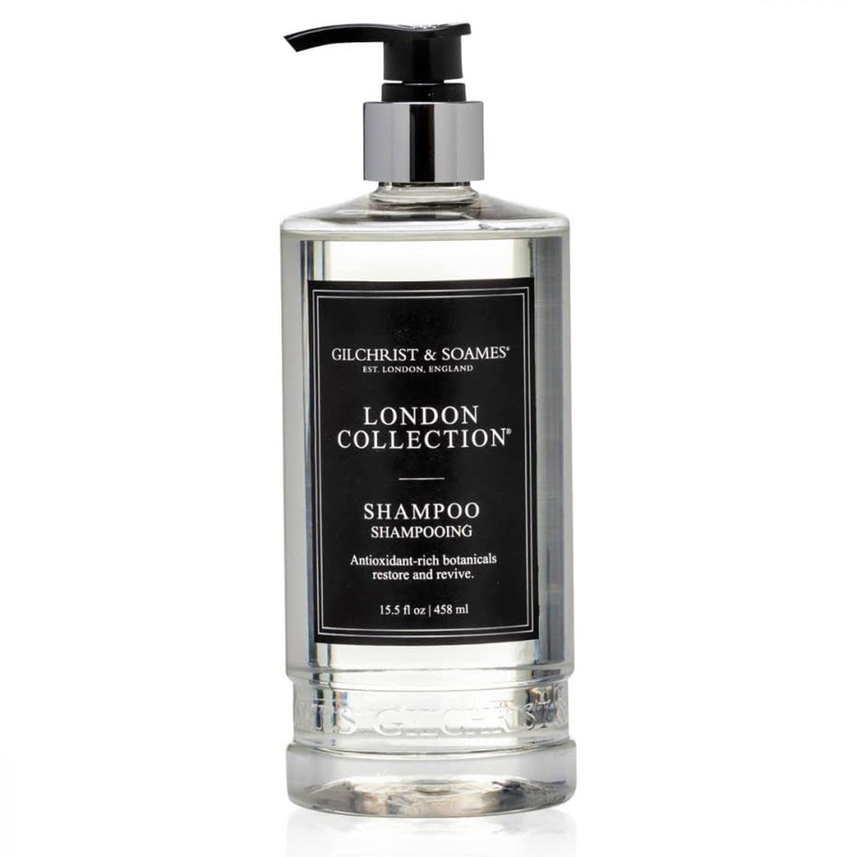 Gilchrist and Soames London Collection Shampoo bottle closeup for all hair types